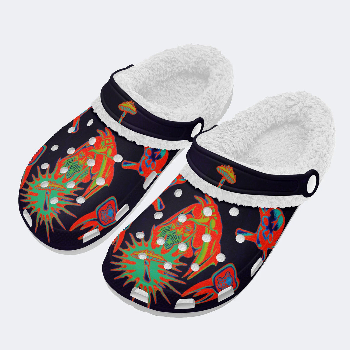 Retro Wizard Print - Fur Lined Slippers/Sandals