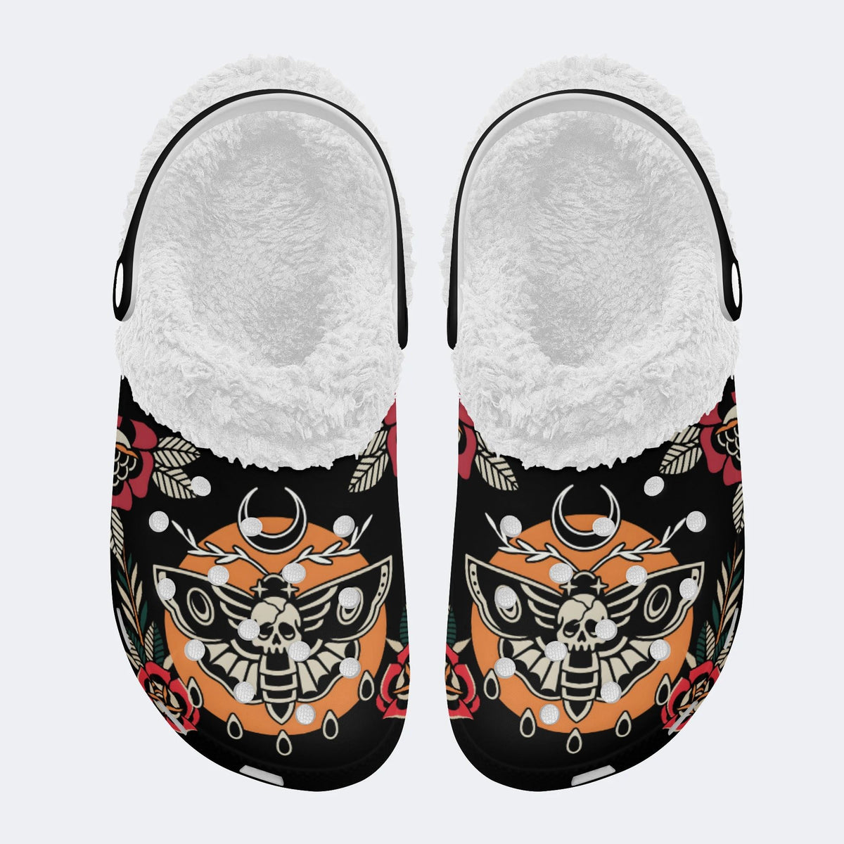 Death Moth Vintage Print - Fur Lined Slippers/Sandals