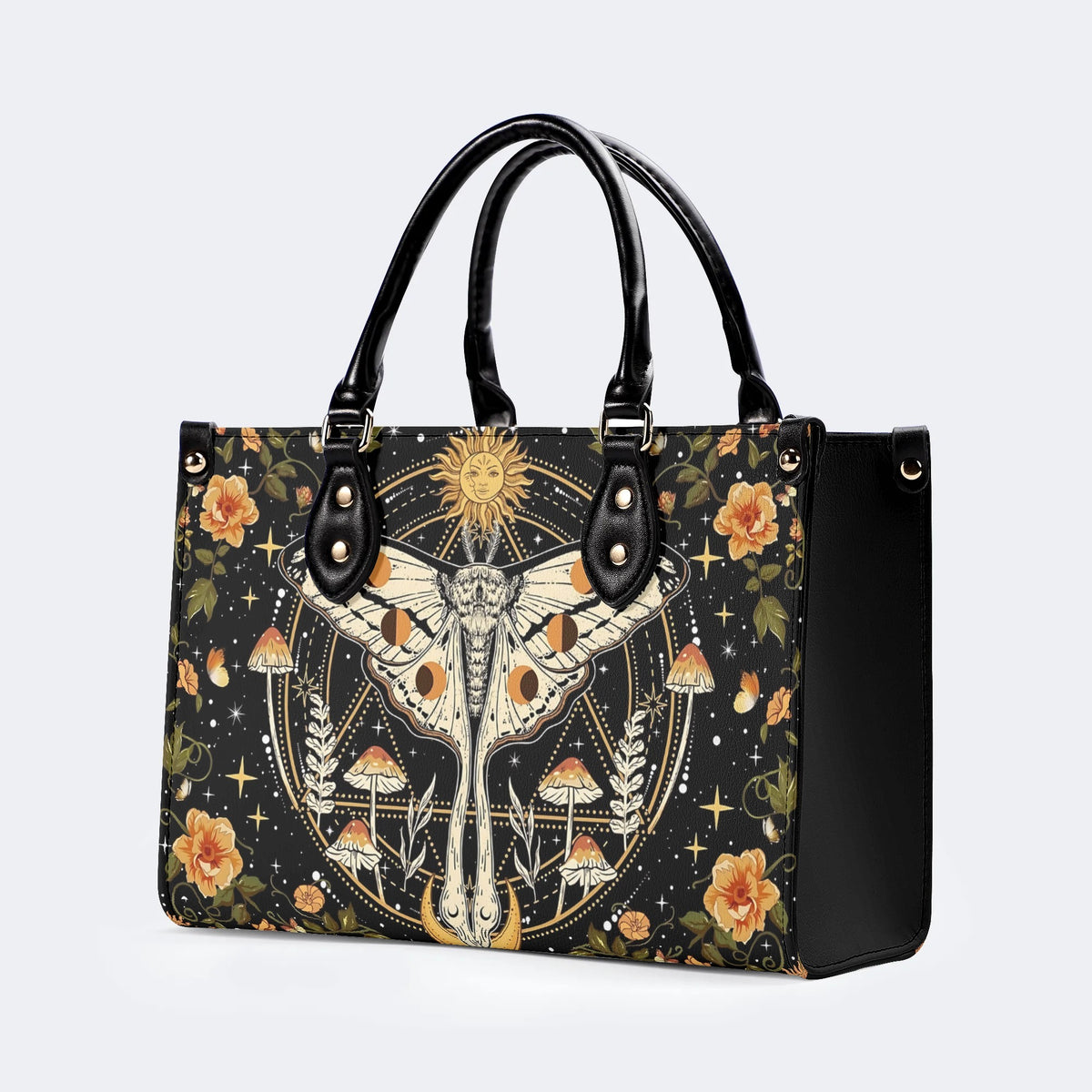 Retro Bohemian Sun Moon Star Moth - Leather Handbag