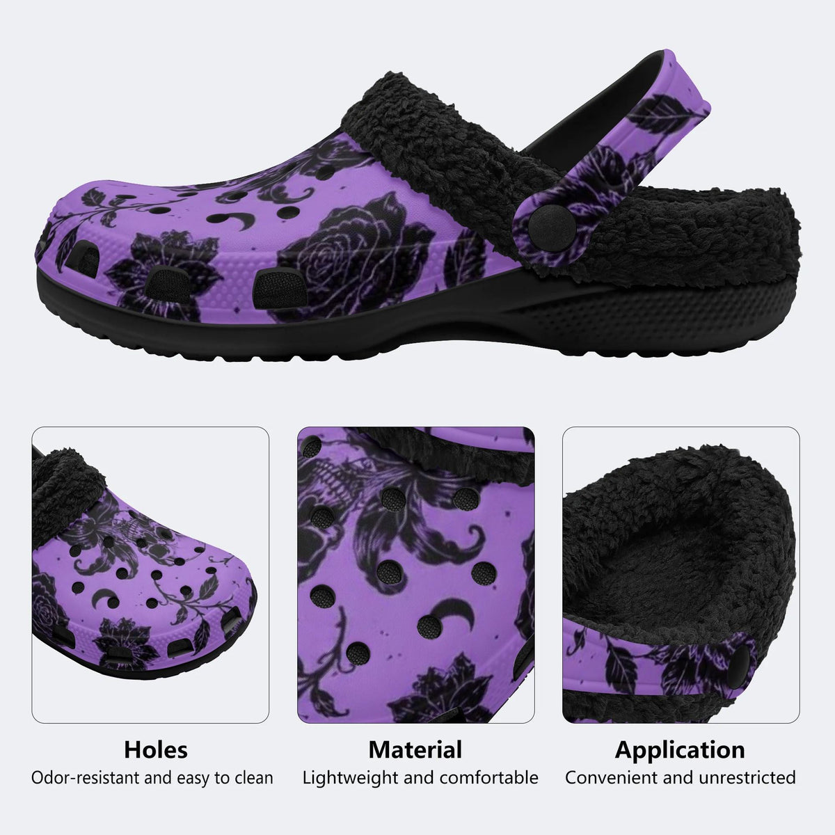 Moon Skull Floral - Fur Lined Slippers/Sandals