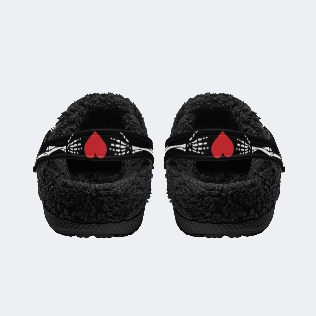 Retro Skull Heart Print - Fur Lined Slippers/Sandals