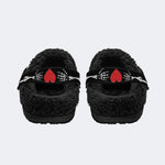 Retro Skull Heart Print - Fur Lined Slippers/Sandals