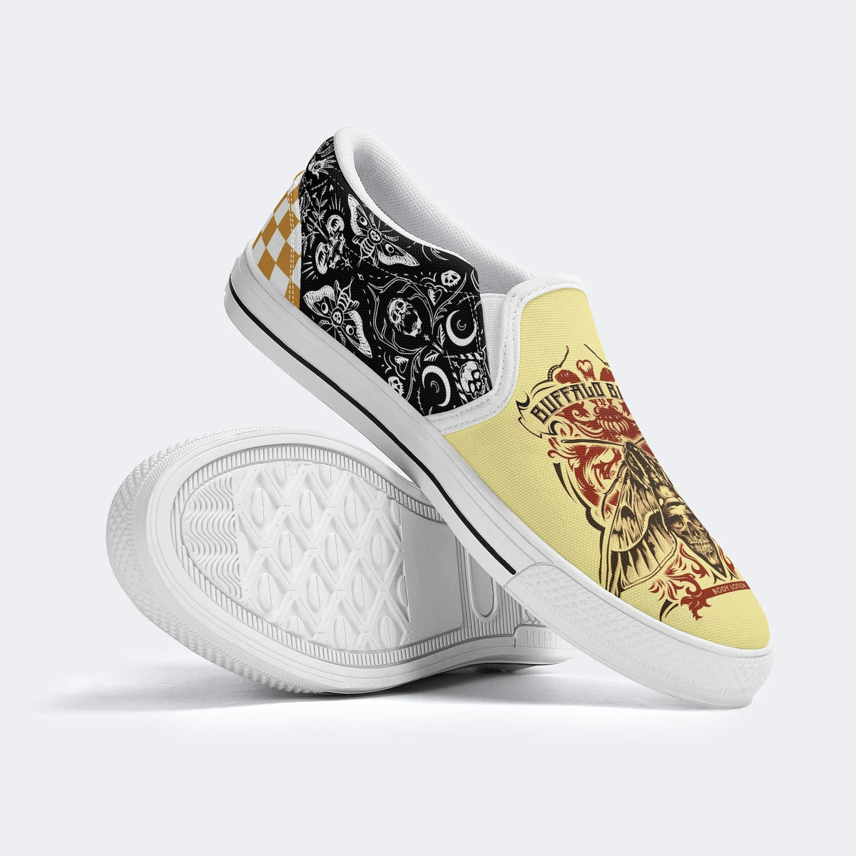 Unisex Death Moth&Skull Print - Slip On Shoes