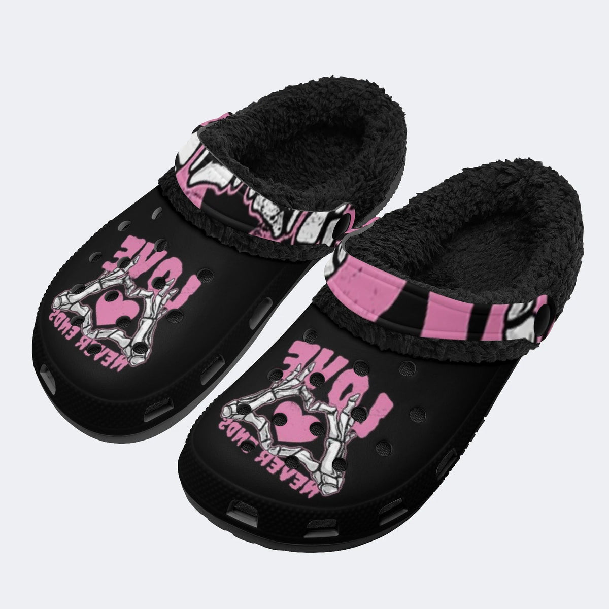 Gothic Skeleton Love Sign - Fur Lined Slippers/Sandals