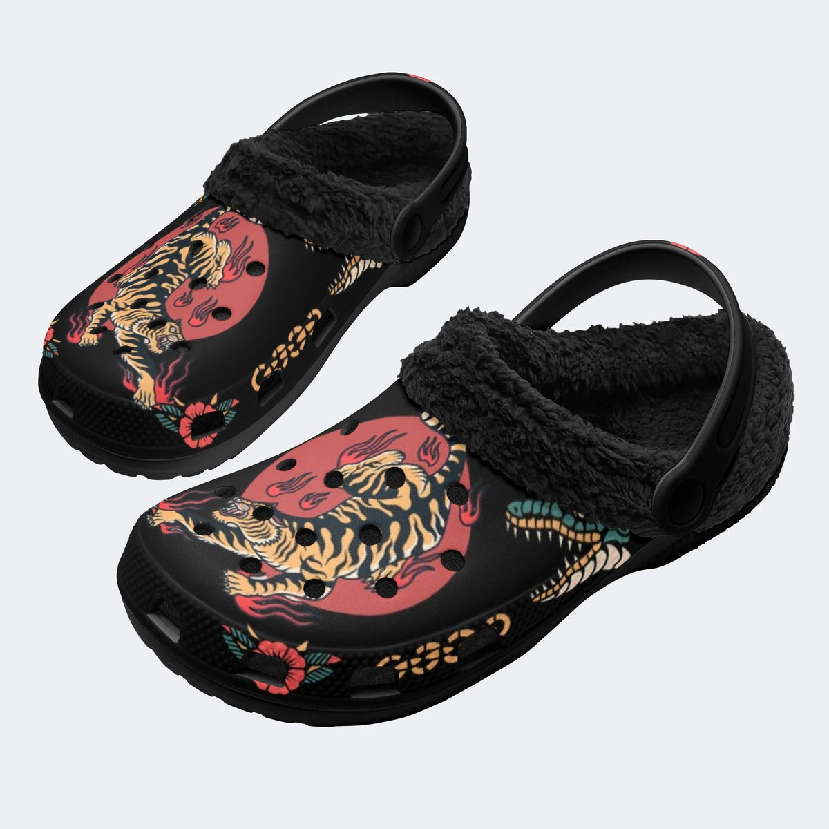 Tiger And Crocodile Print - Fur Lined Slippers/Sandals