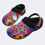 Multicolor Mosaic Abstract - Fur Lined Slippers/Sandals