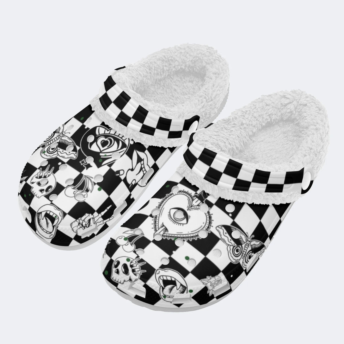 Gothic elements combination Print - Colorable Fur Lined Slippers/Sandals