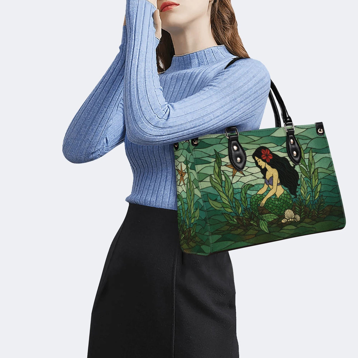 Mermaid Under The Sea - Leather Handbag