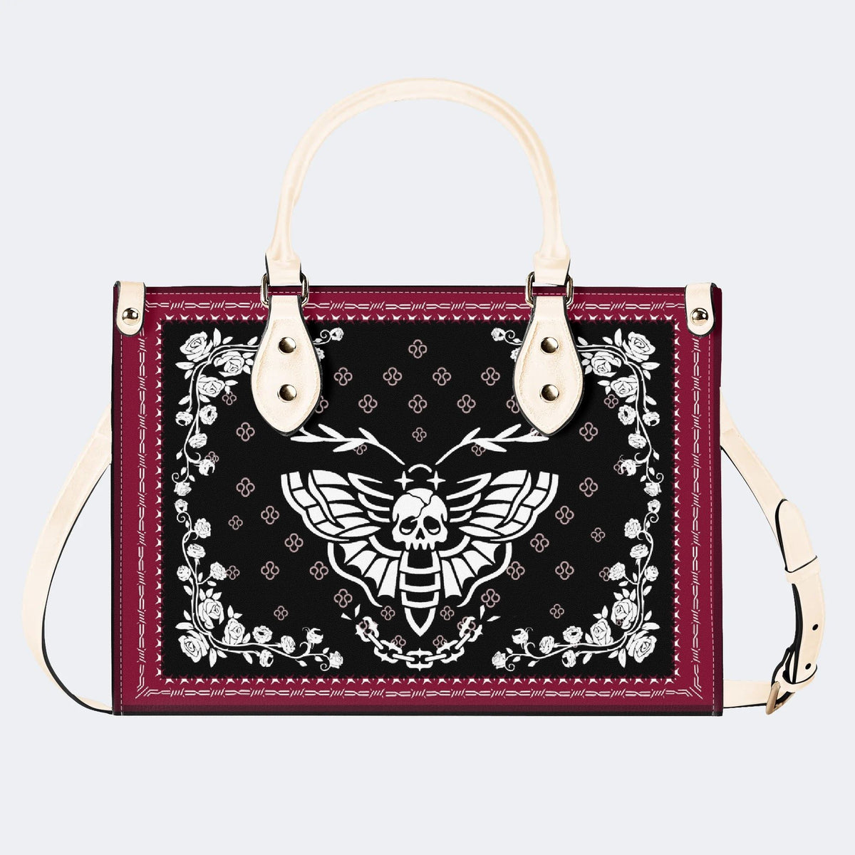 White Death Moth Print - Leather Handbag