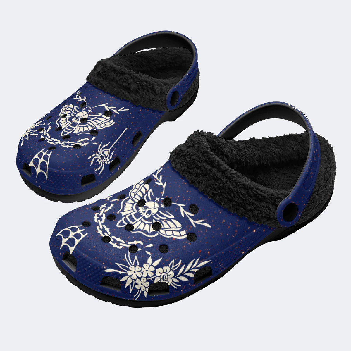 Death Moth Vintage Print - Fur Lined Slippers/Sandals