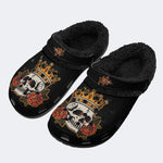 Vintage Crown Skull Flower - Fur Lined Slippers/Sandals