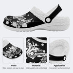 Death Moth Vintage Print- Fur Lined Slippers/Sandals