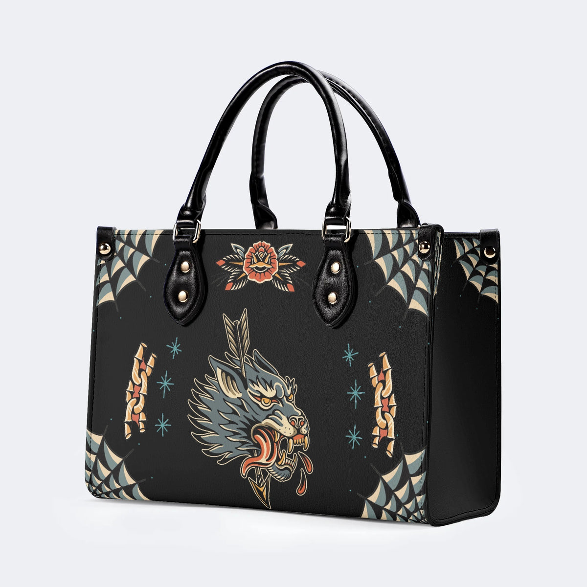 Wolf Vintage Print - Leather Handbag