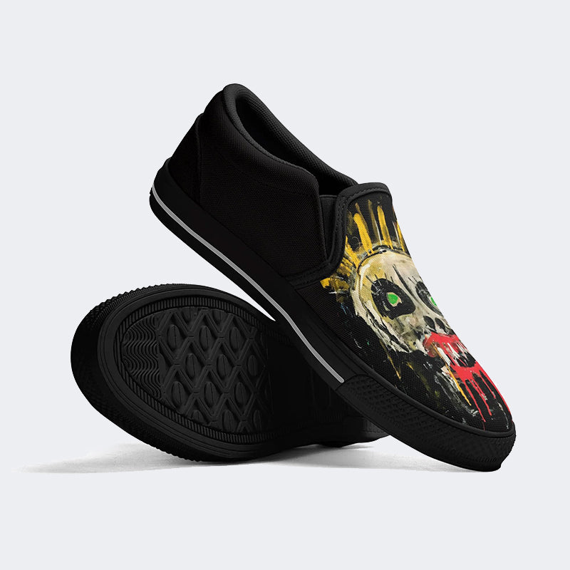 Unisex Graffiti Skull Print - Slip On Shoes