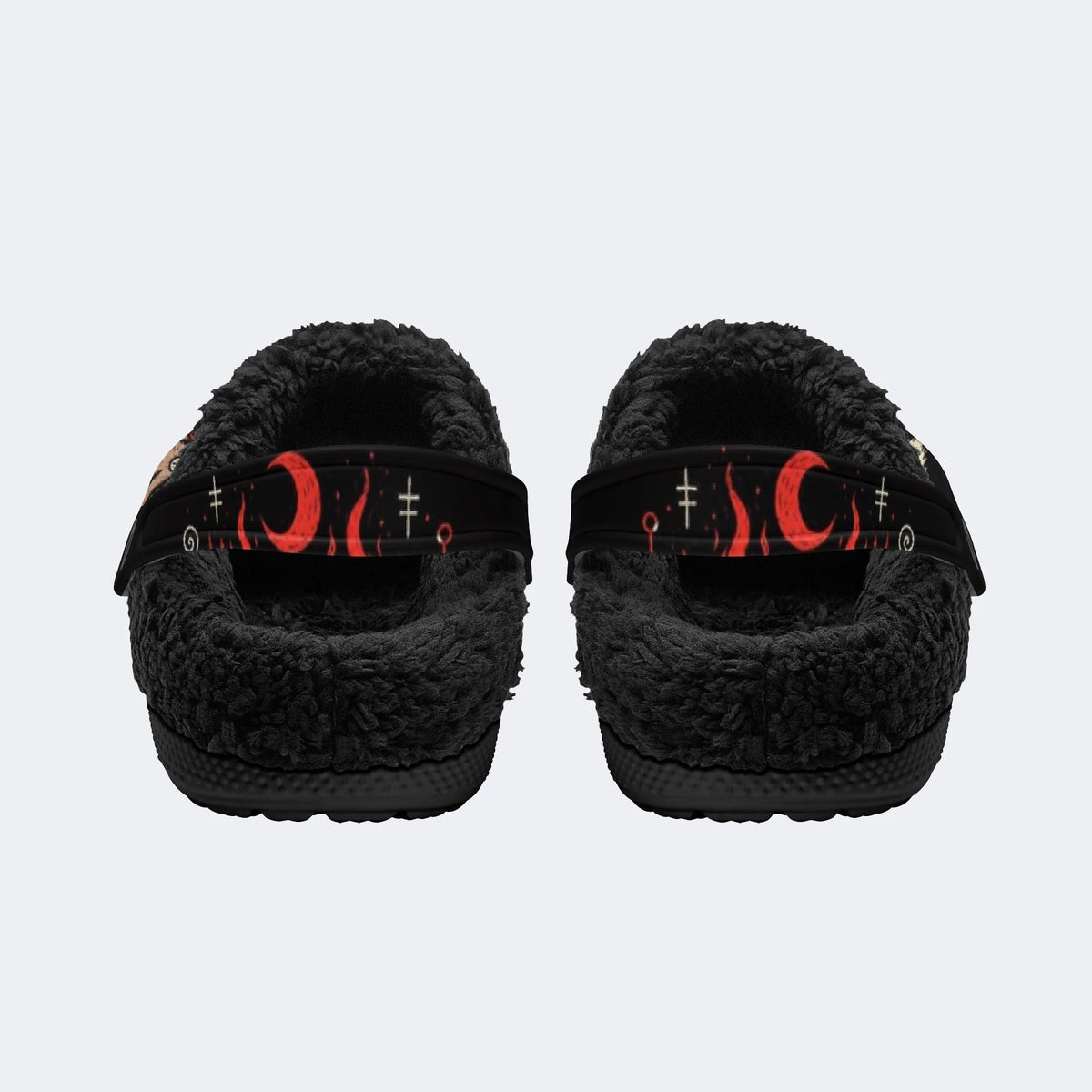 Gothic Occult Black Cat Spell Book Pentagram - Fur Lined Slippers/Sandals