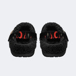 Gothic Occult Black Cat Spell Book Pentagram - Fur Lined Slippers/Sandals