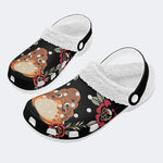 Japanese Mask Print - Fur Lined Slippers/Sandals