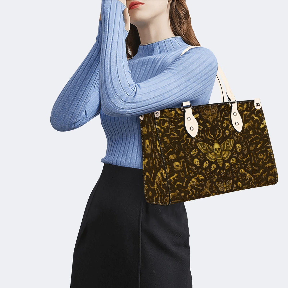 Death Moth And Animal Skeleton - Leather Handbag