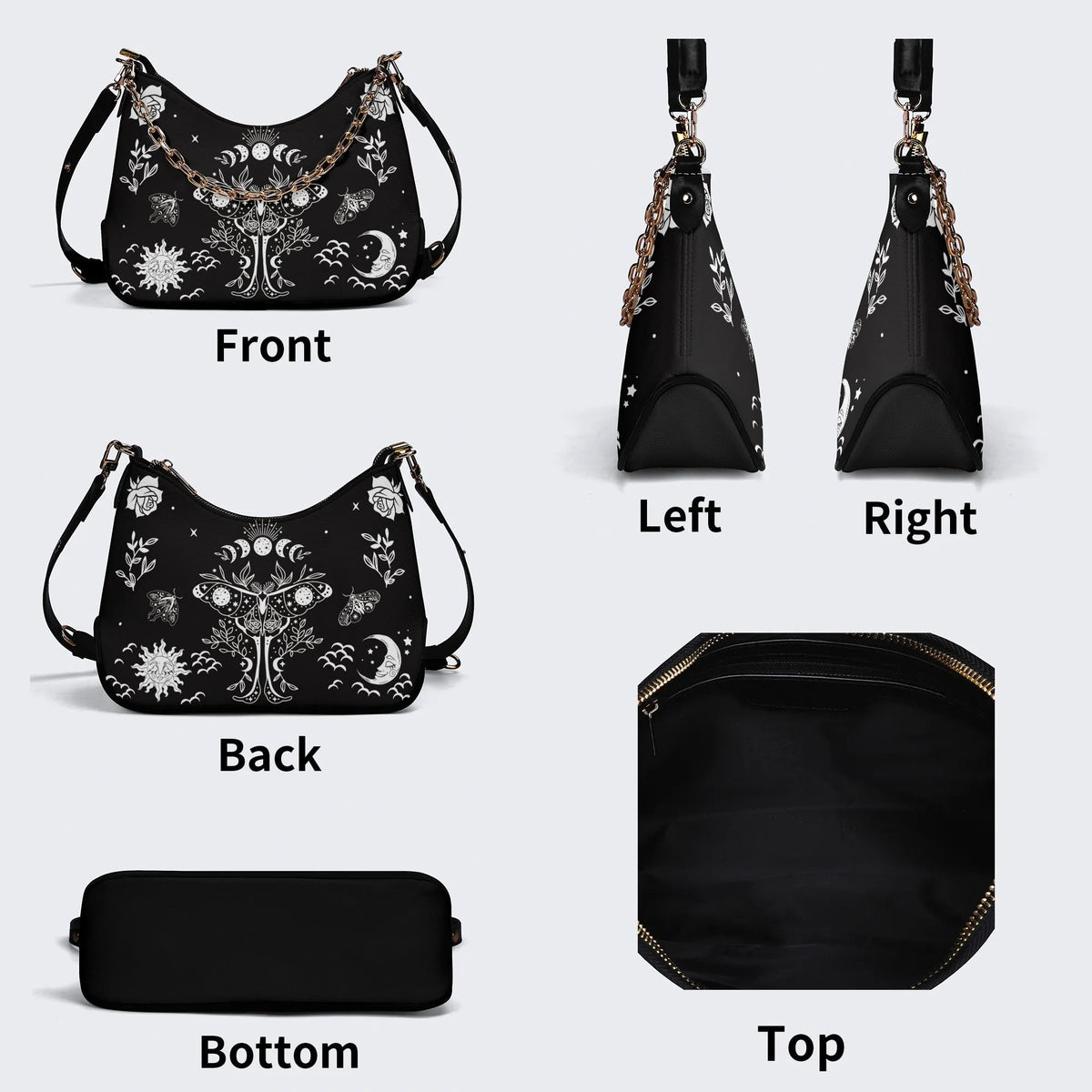 Sun Moon And Moth Print - Leather Crossbody Bag