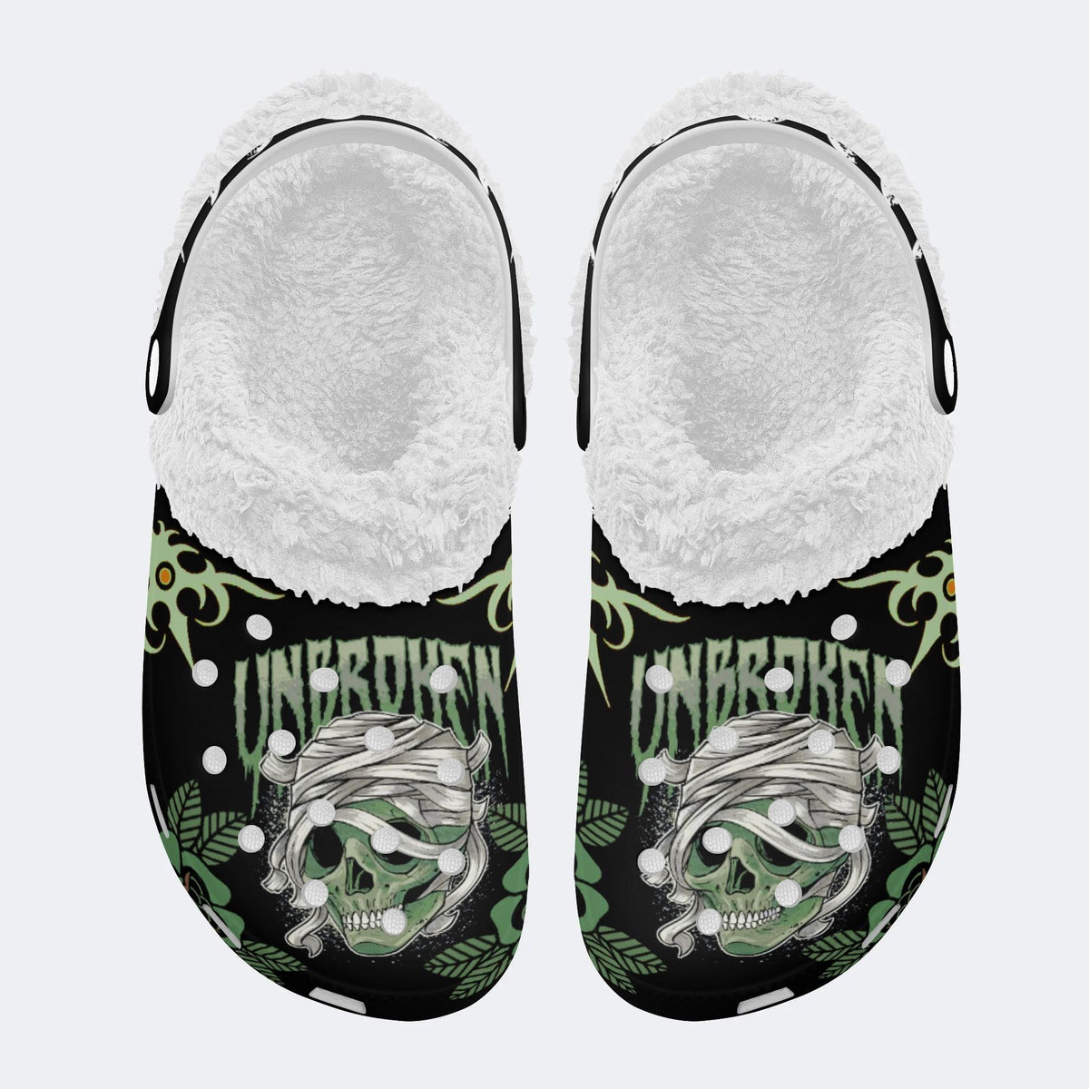 Horror Mummy Monster Print - Fur Lined Slippers/Sandals