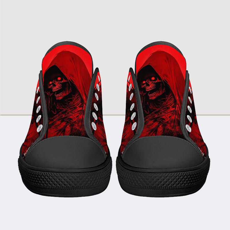 Red Darkness Skull Low Top Canvas Shoes