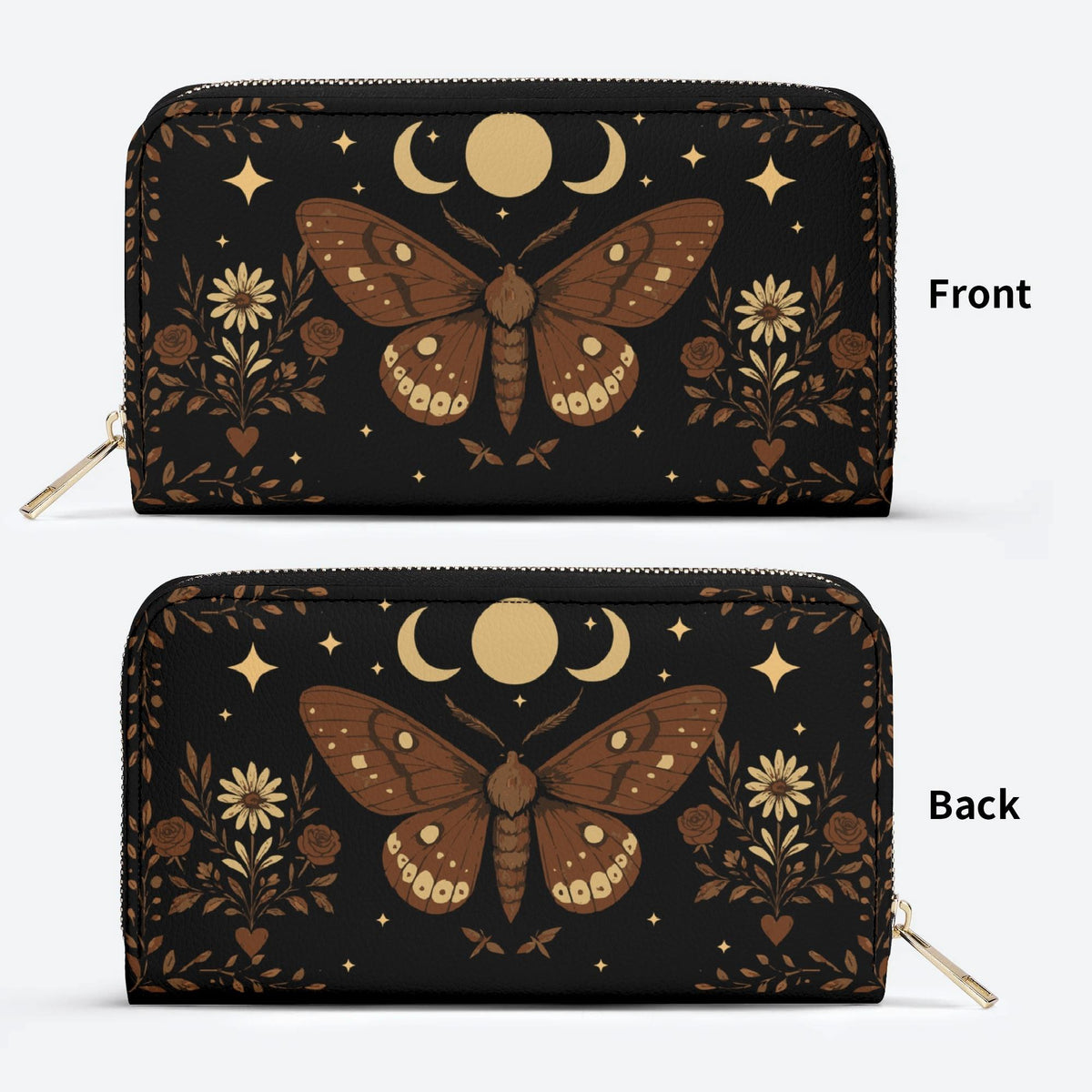 Moth And Moon Print - Leather Wallet