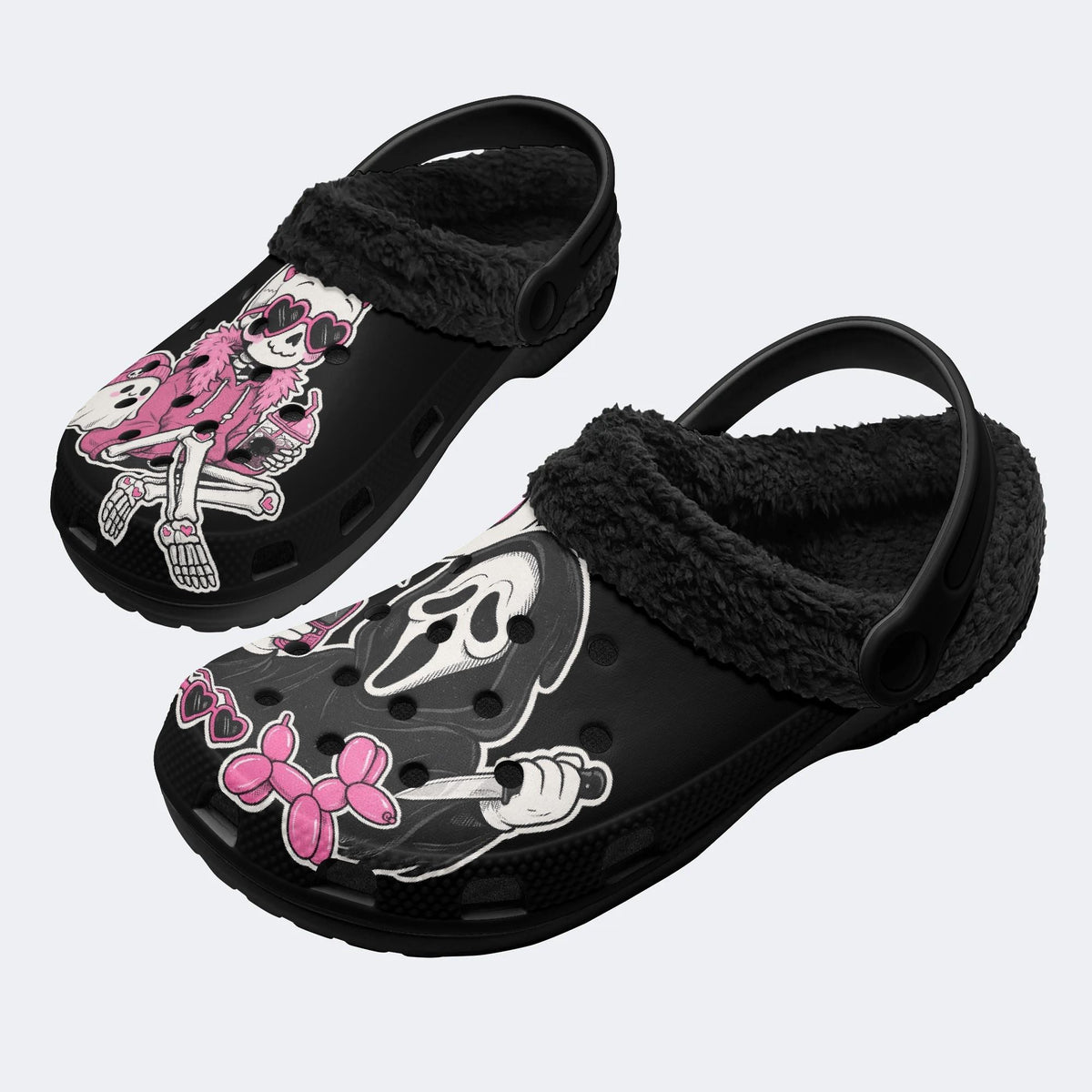 Cute Pink Skeleton - Fur Lined Slippers/Sandals