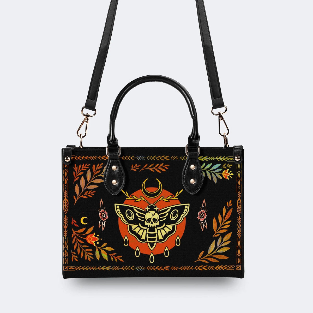 Death Moth Leaf Print - Leather Handbag
