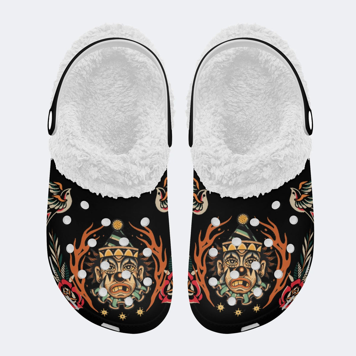 Flame Clown Print - Fur Lined Slippers/Sandals