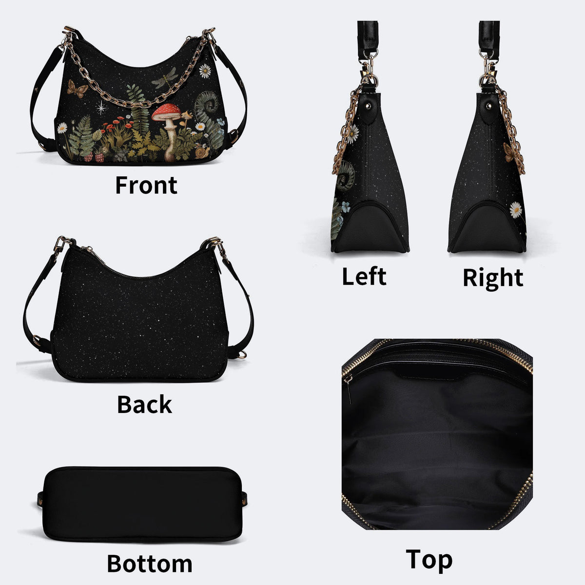 Starry Night Mushroom Moth Print - Leather Crossbody Bag