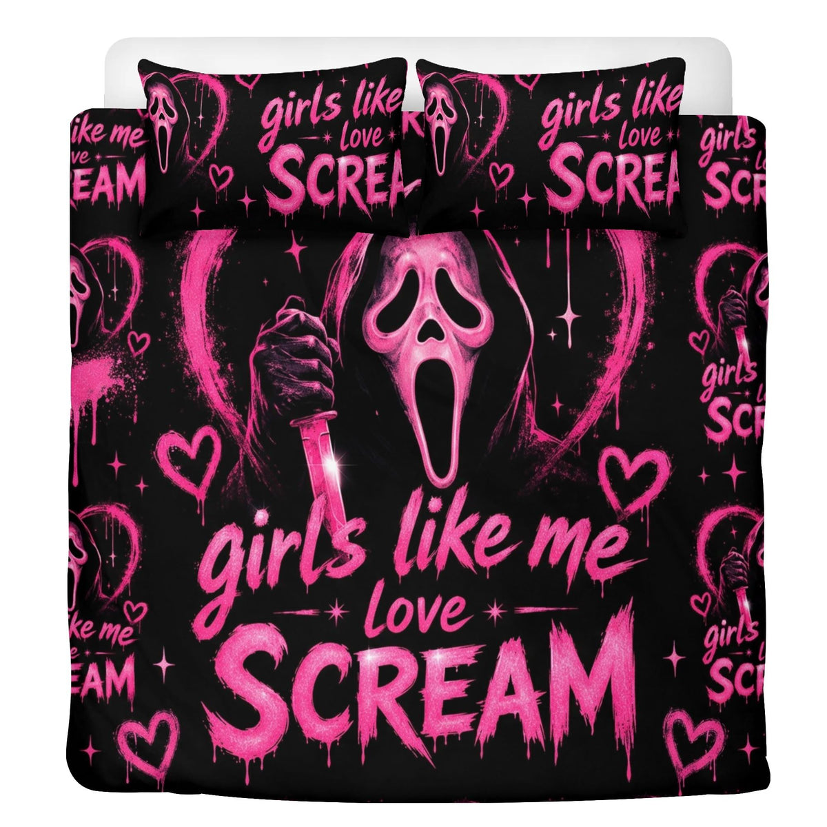 Pink Ghostface Scream Print - Three Piece Bedding Set
