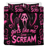 Pink Ghostface Scream Print - Three Piece Bedding Set