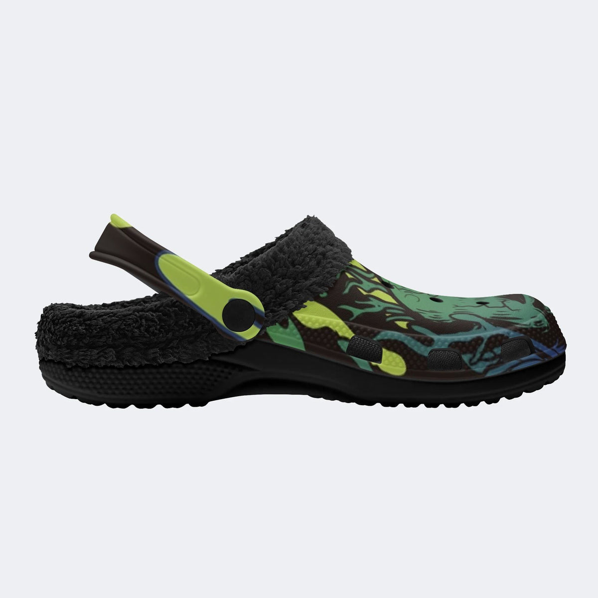 Toxic Green Skull - Fur Lined Slippers/Sandals
