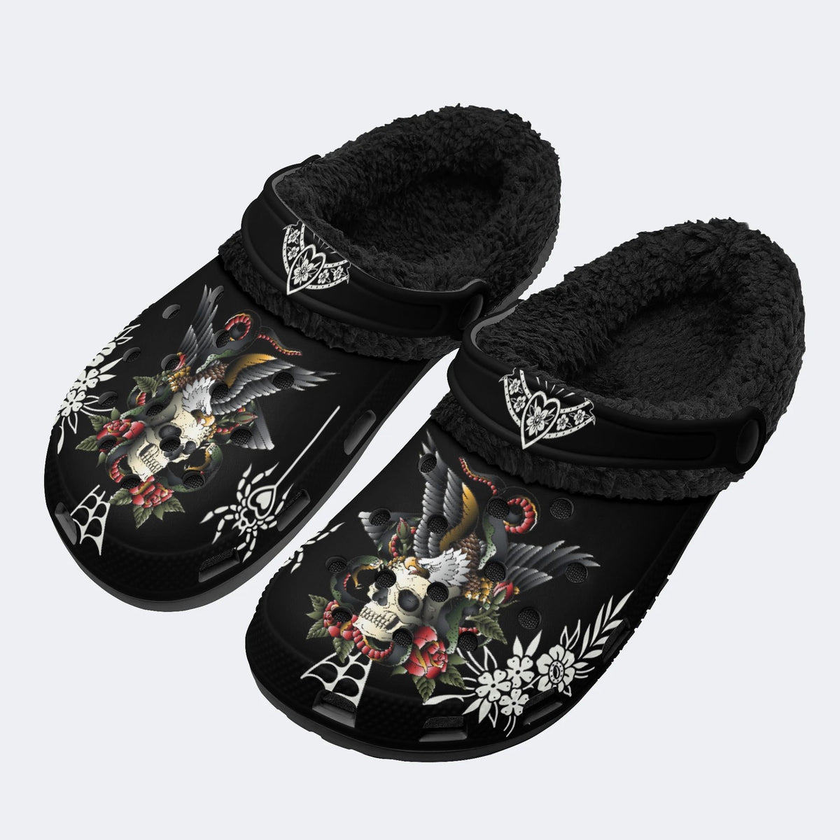 Eagle Skull Print - Fur Lined Slippers/Sandals