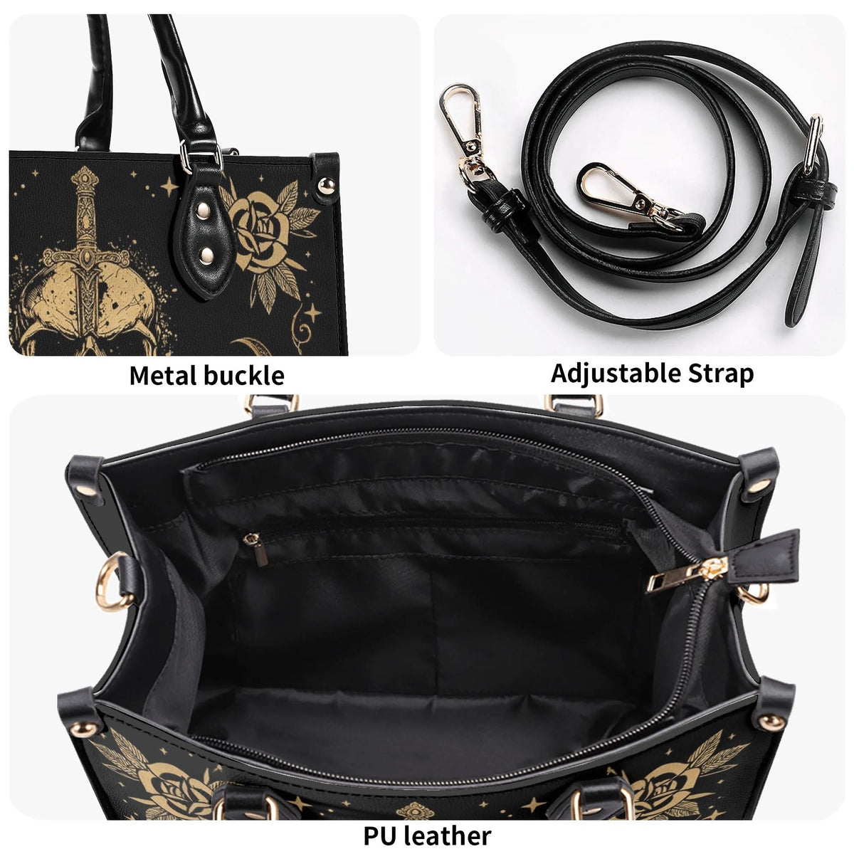 Skull Dagger Moon Rose Print Handbag Factory Direct Sales