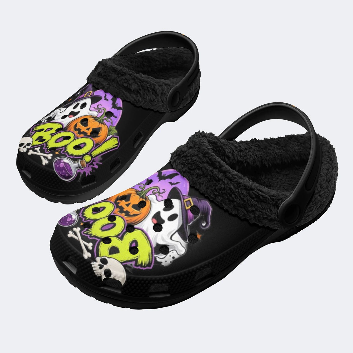 Pumpkin Ghost Skull - Fur Lined Slippers/Sandals