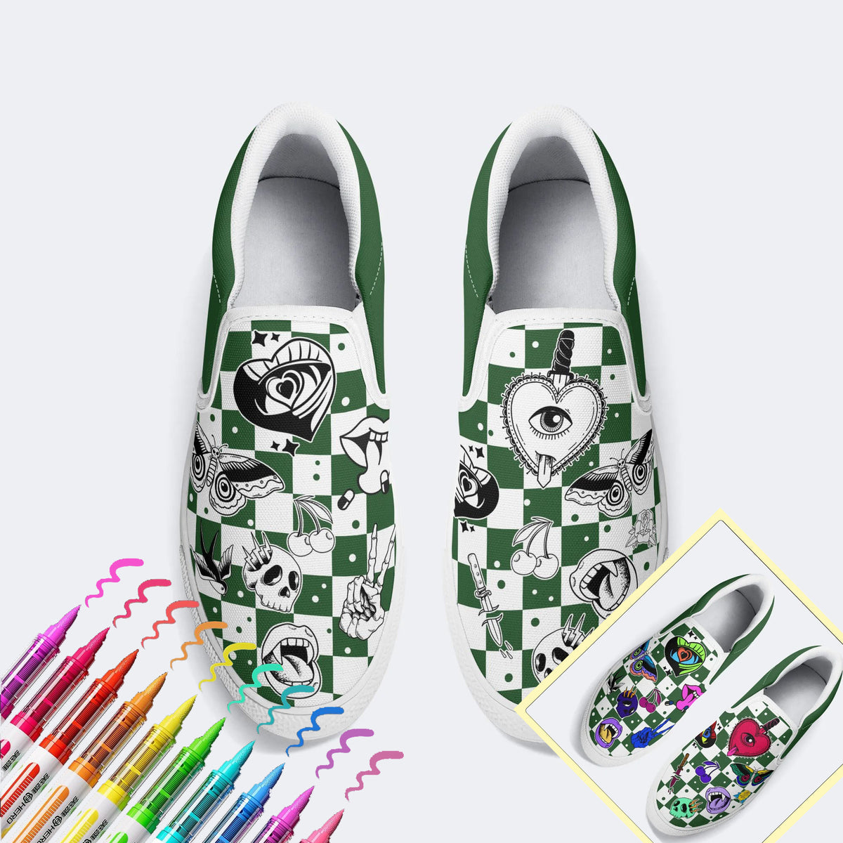 Gothic elements combination Print - Colorable Slip On shoes
