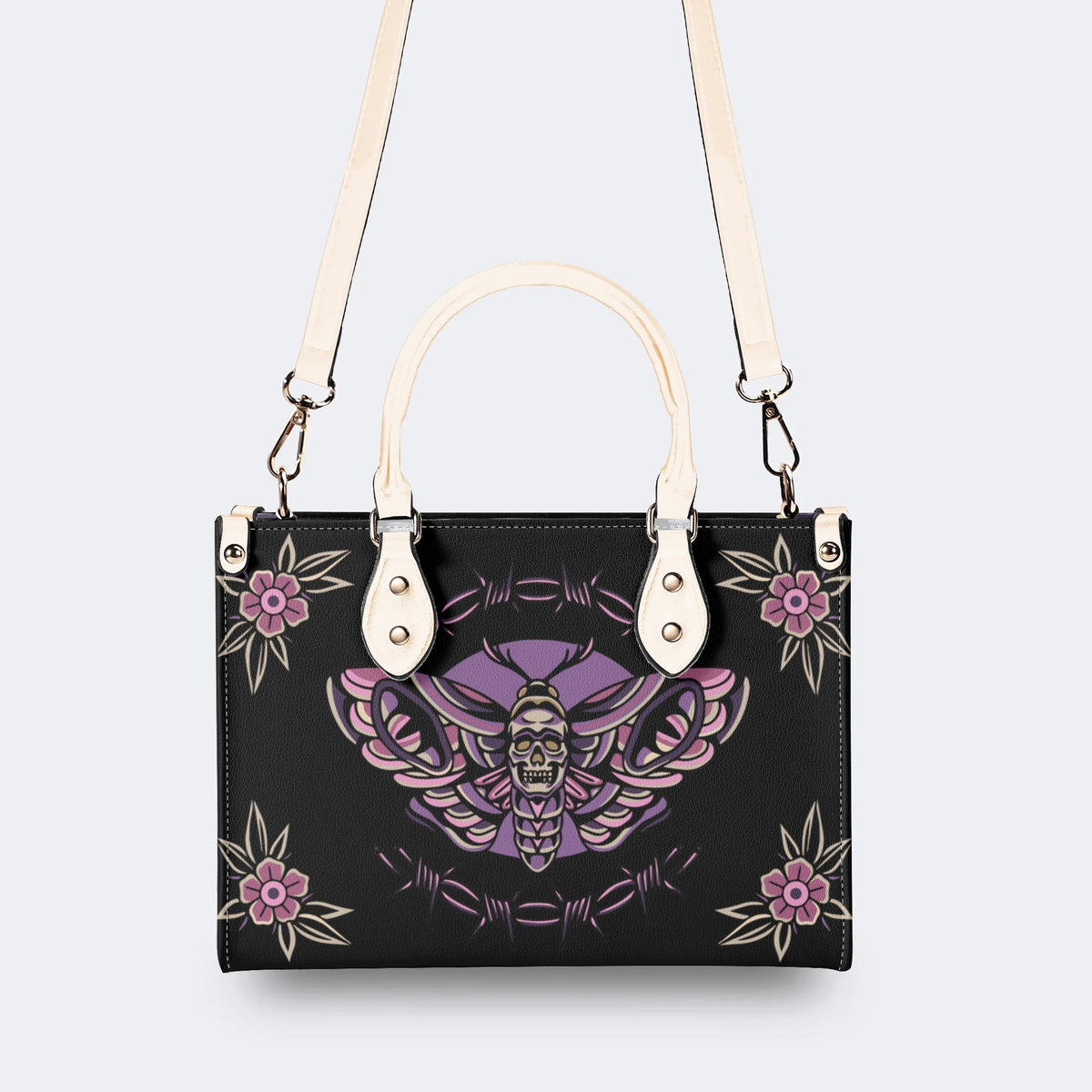 Purple Death Moth Print - Leather Handbag