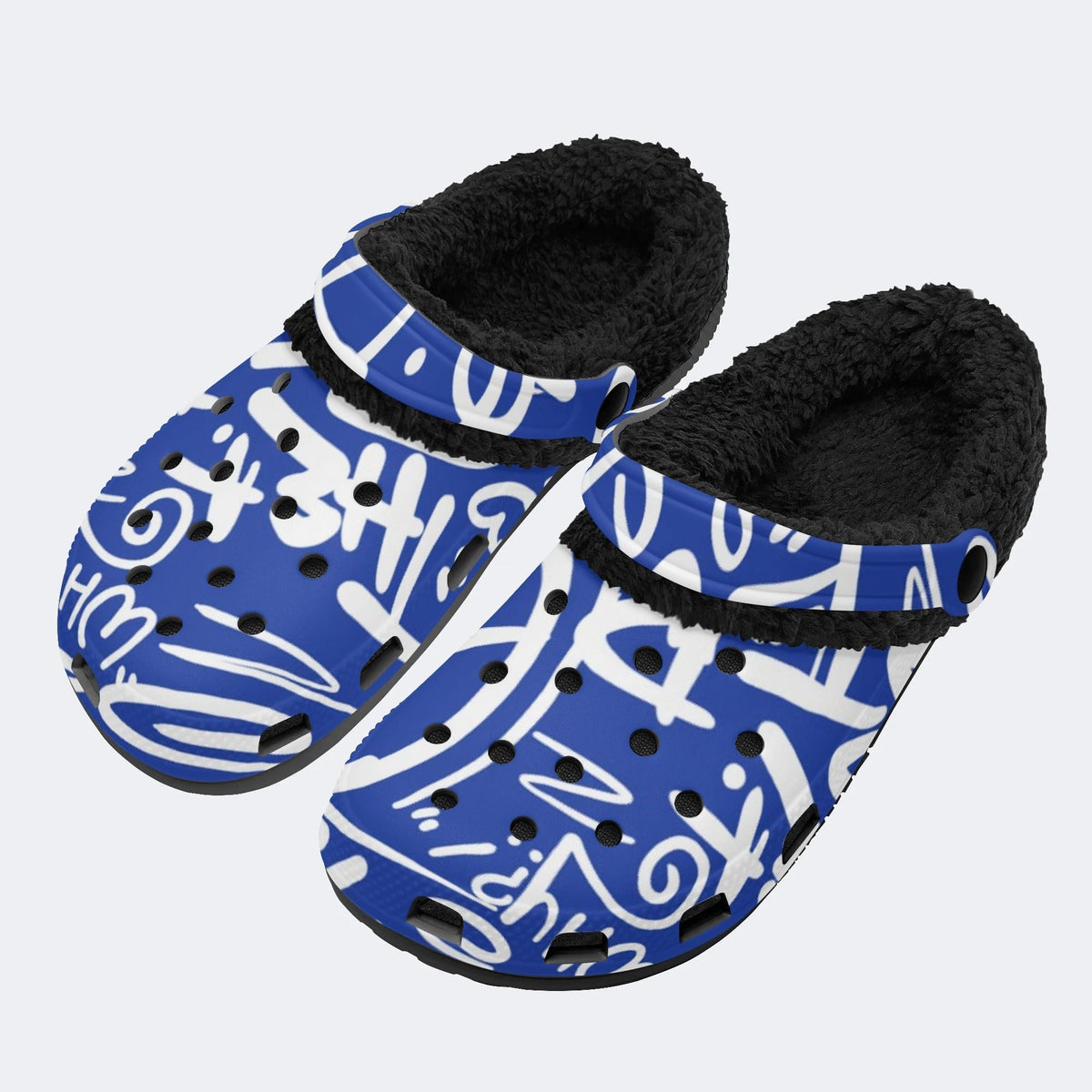 Blue Punk Graffiti - Fur Lined Slippers/Sandals