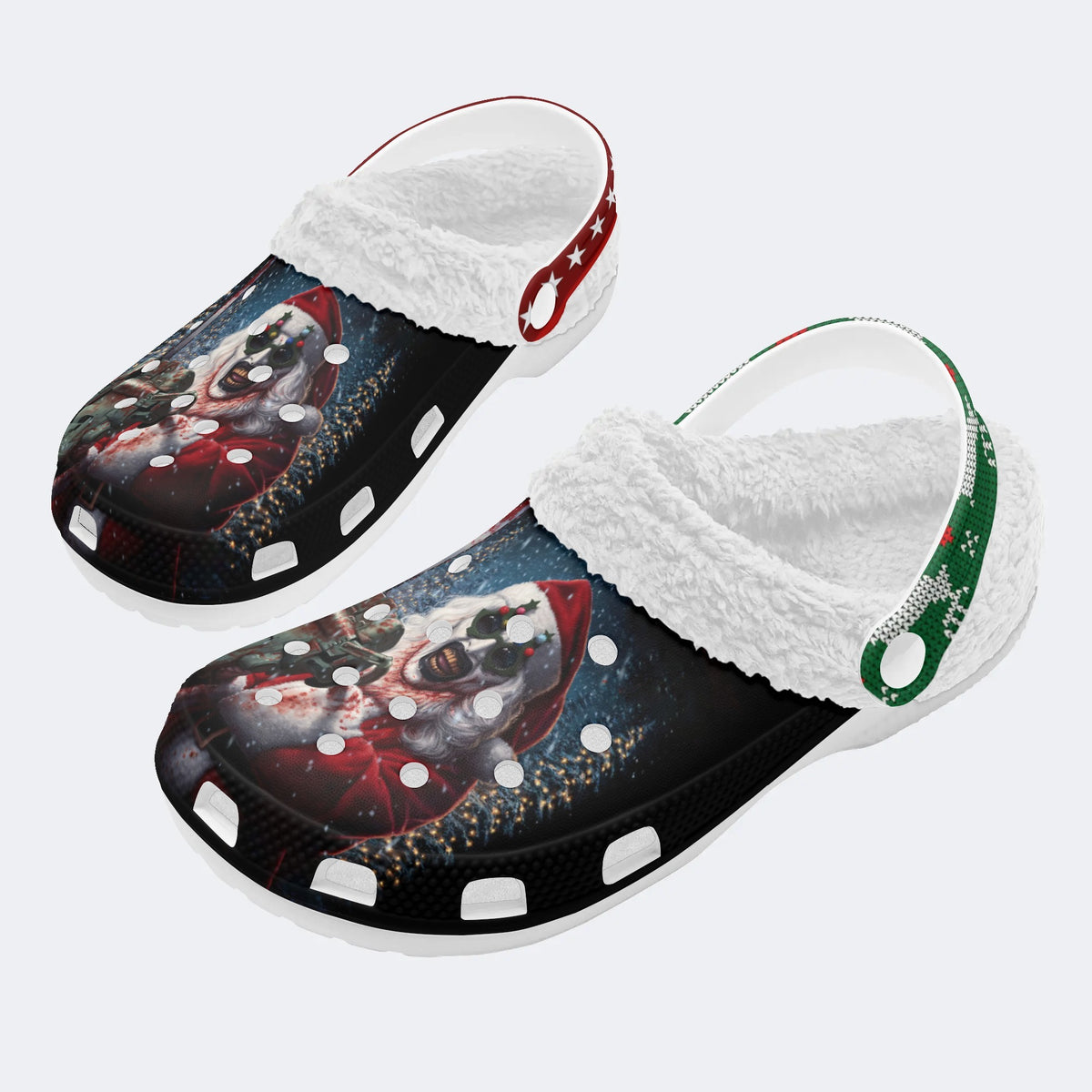 Horror Santa Claus Ghostface Print - Fur Lined Slippers/Sandals