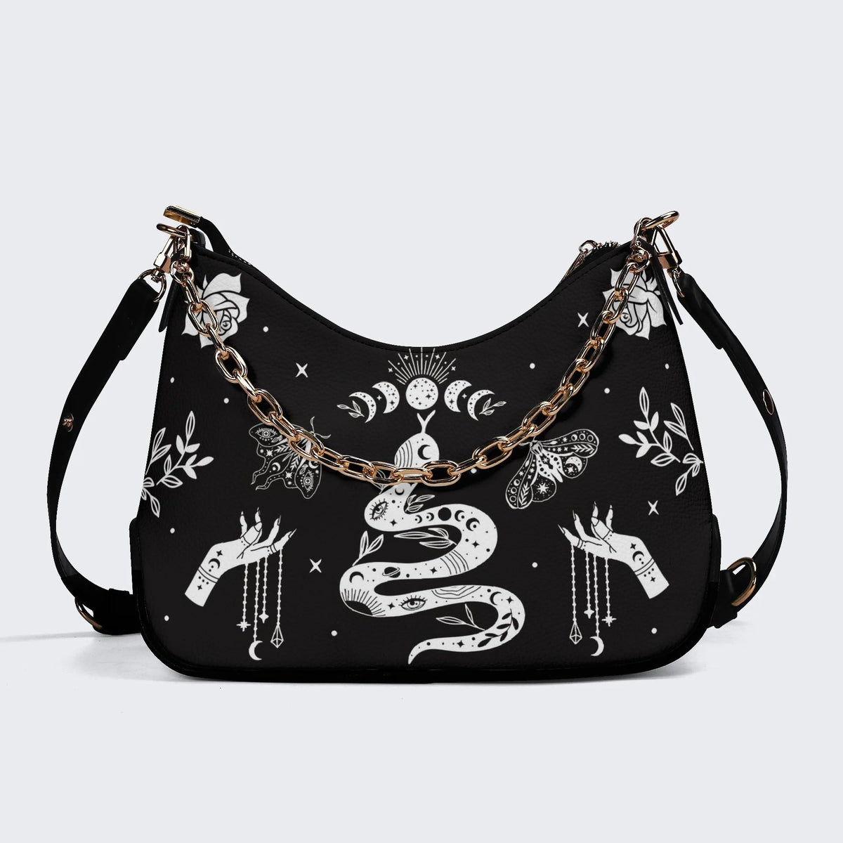 Snake And Beath Moth Print - Leather Crossbody Bag
