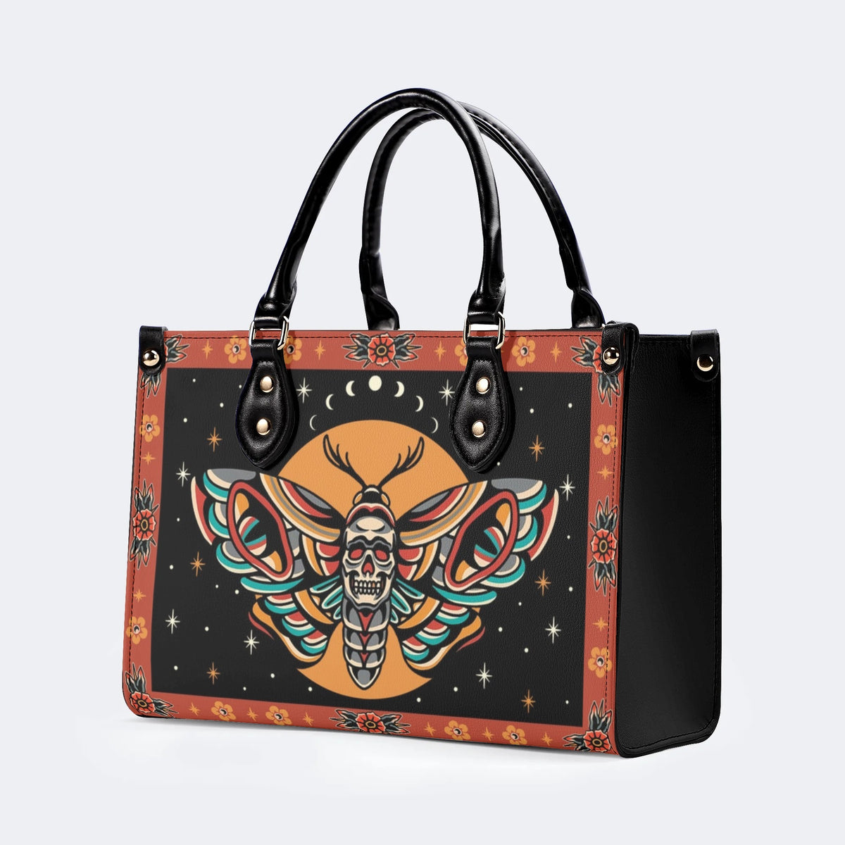 Old School Death Moth Vintage Print - Leather Handbag