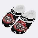 Skull Moth Print - Fur Lined Slippers/Sandals