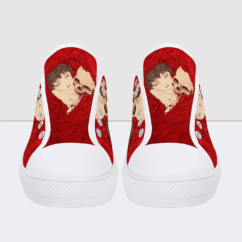 Red Sheets Skull Low Top Canvas Shoes