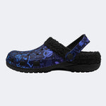Playful Blue Icon Print - Fur Lined Slippers/Sandals