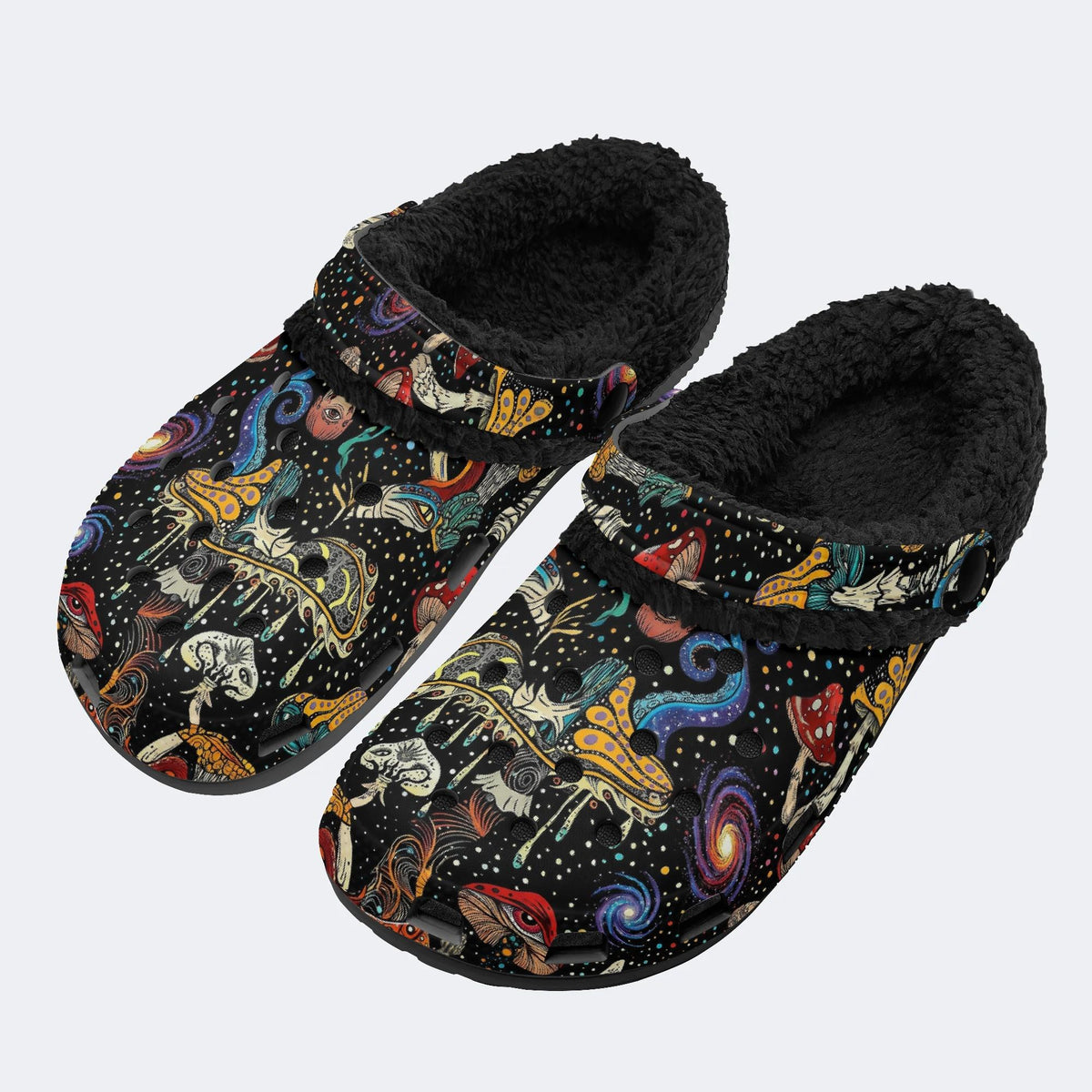 Gothic Psychedelic Mushroom Space Galaxy - Fur Lined Slippers/Sandals