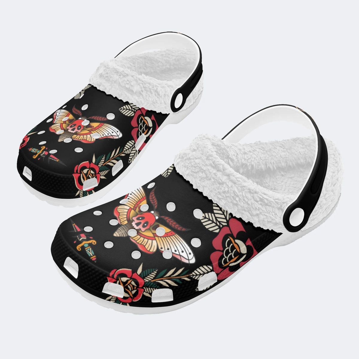 Horror Death Moth Print - Fur Lined Slippers/Sandals