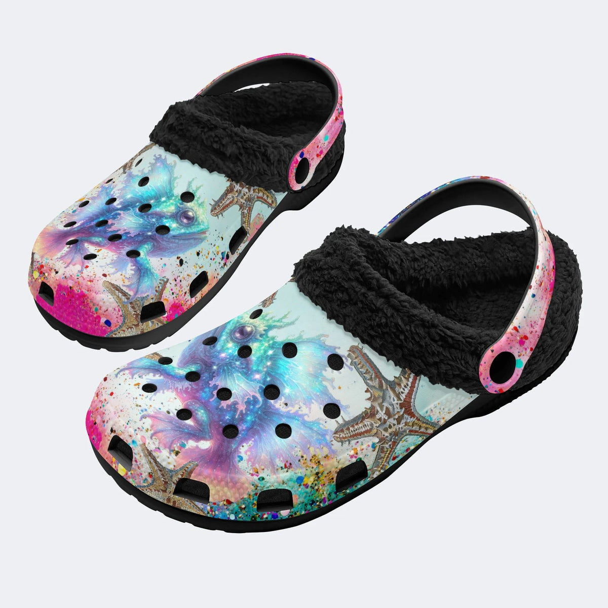 Colorful Fish And Starfish - Fur Lined Slippers/Sandals