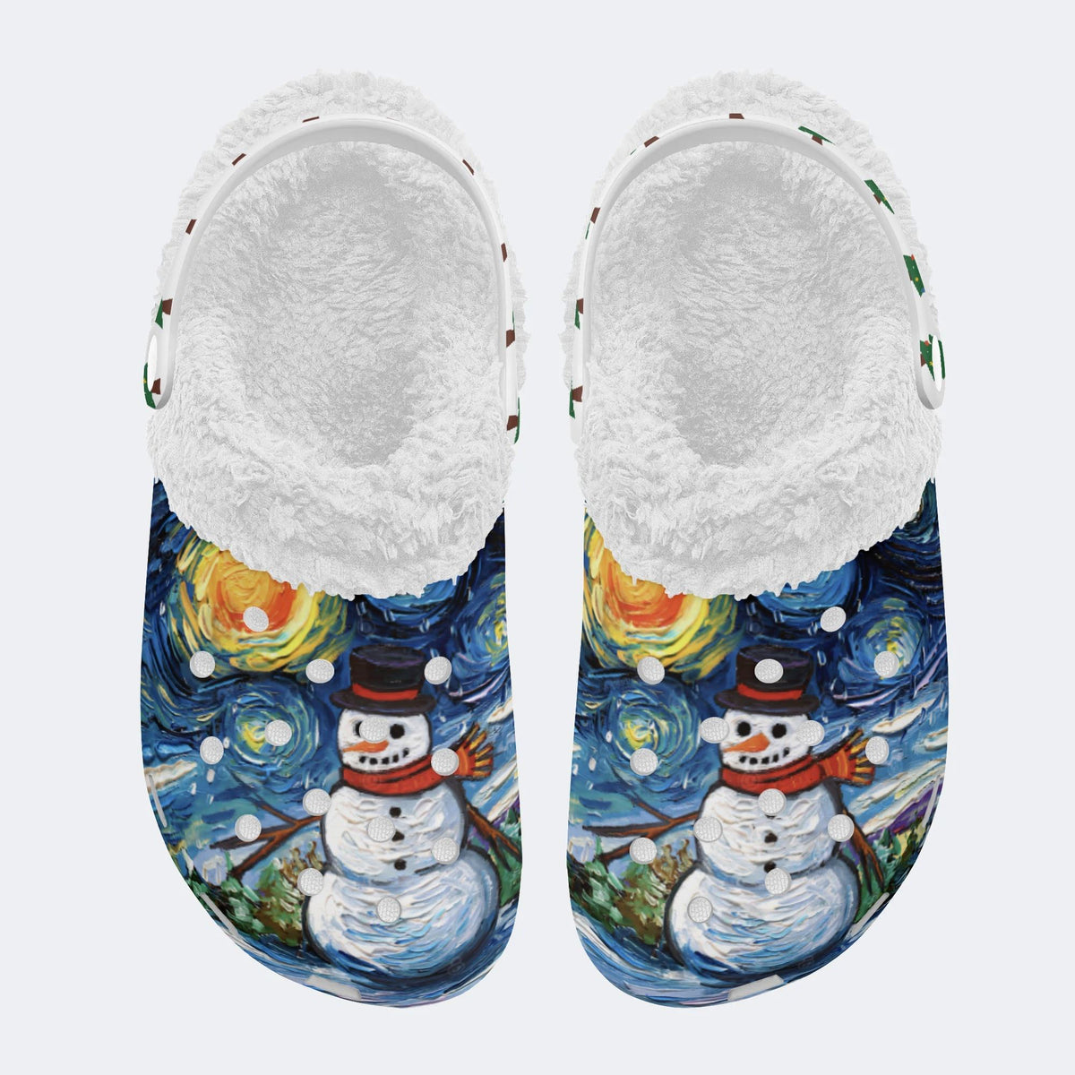 Snowman Starry Night Print - Fur Lined Slippers