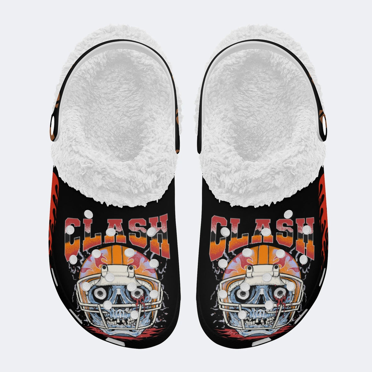 Raging Skull Helmet Print - Fur Lined Slippers/Sandals